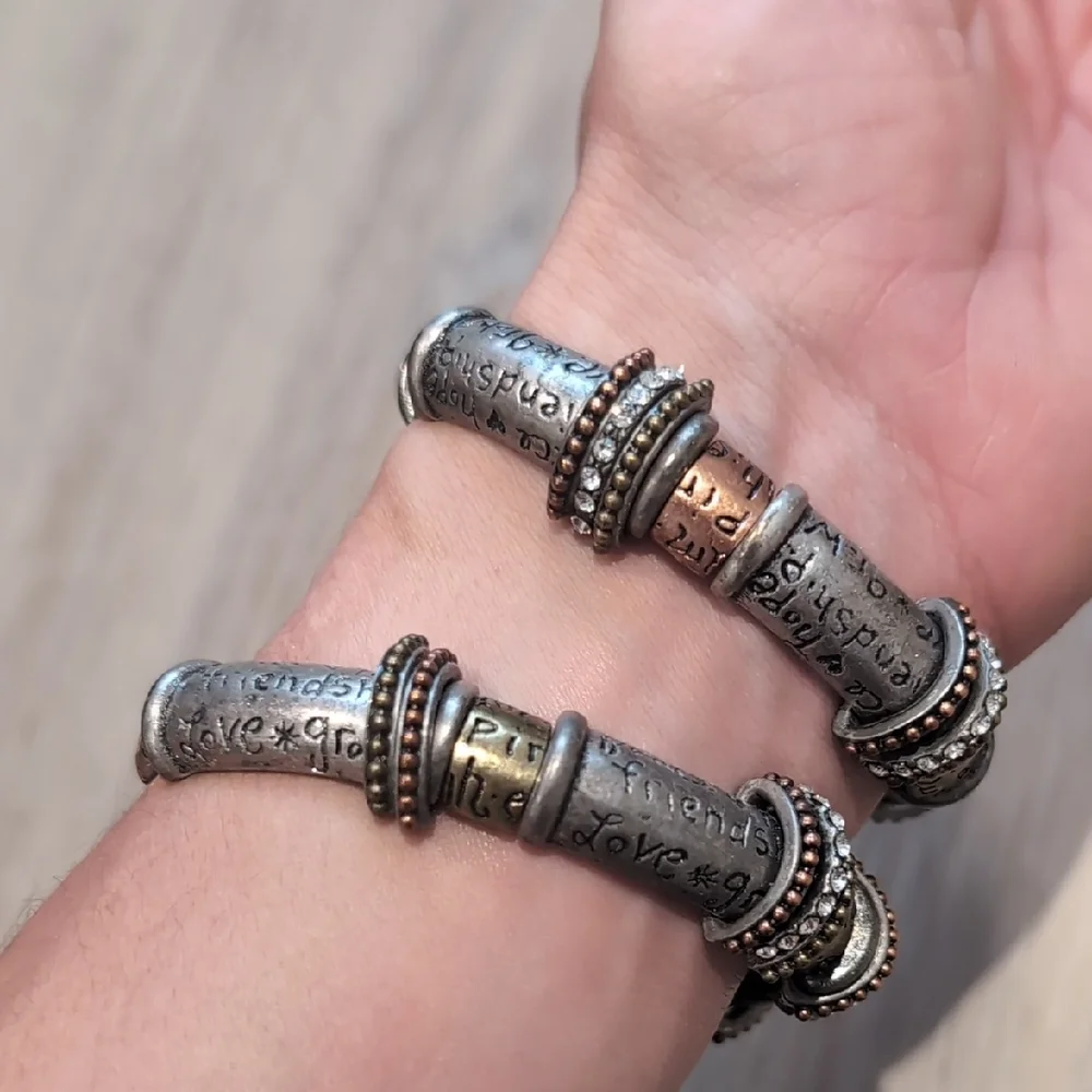 Silver and Copper Tone Beaded Friendship Bracelet Set - Picture 3 of 4